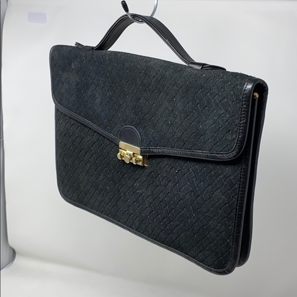 Vintage Etra Suede Geometric Cut Black Hand Bag